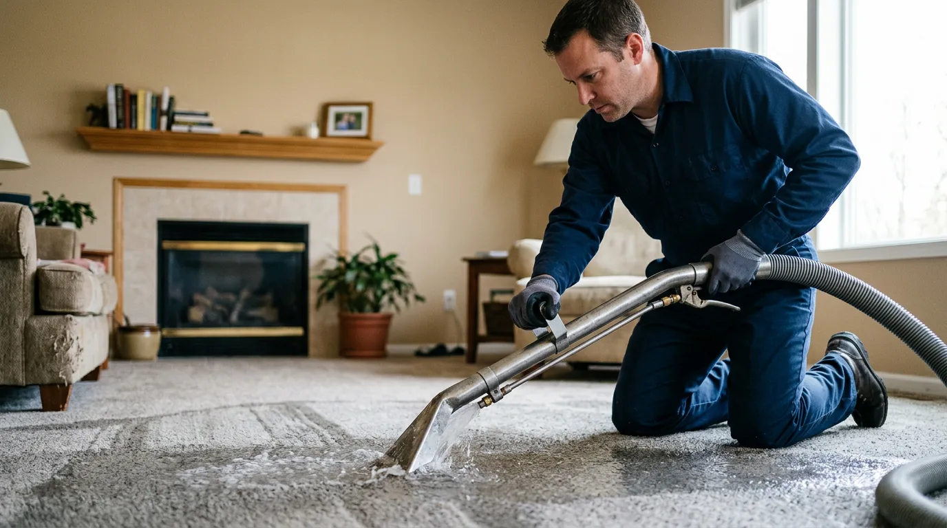 Water damage restoration technician working near Rushville, IN